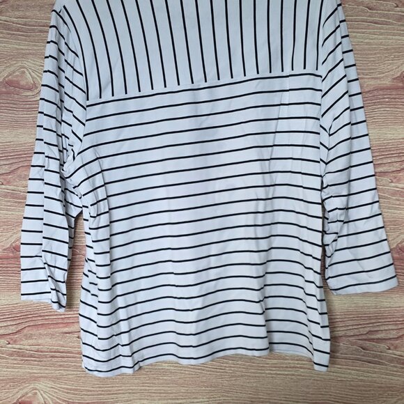Chico’s Black & White Striped 3/4 Sleeve Top – Size 2 (Large) - Picture 4 of 6